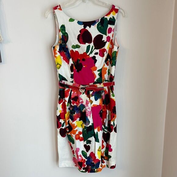 ELIZA J | 6 | Watercolor Floral A-Line Cocktail Belted Sheath Shift Dress EUC! - Picture 4 of 14